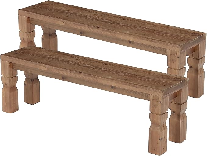 LITTLE TREE Solid Wood Bench, 55-Inch Long Farmhouse Wooden Bench Seat for Entryway, End of Bed, Dining Room, Living Room, Easy Assembly, Rustic Brown