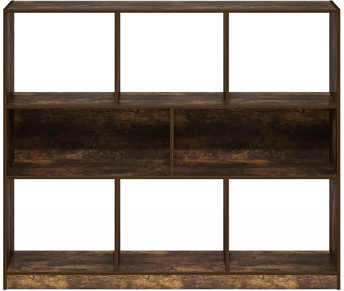 Furinno DALY Book Shelf, 8-Cube Bookshelf, Horizontal Cube Storage Organizer Bookcase, 10.9 x 47.2 x 39.4, for Living Room, Bedroom, Home Office, Amber Pine