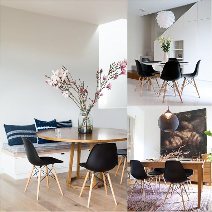 Furmax Modern Style Dining Chair Mid Century Modern DSW Chair, Shell Lounge Plastic Chair for Kitchen, Dining, Bedroom, Living Room Side Chairs Set of 4(Black)