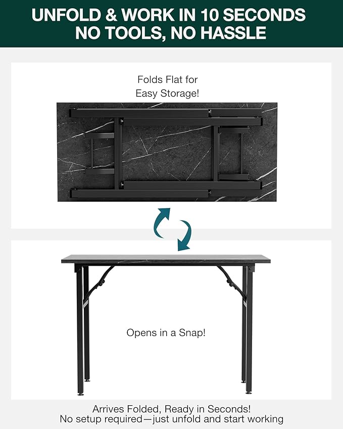 Frylr Small Folding Computer Desk – Portable 44.3 Inch Foldable Laptop Table, Collapsible and Compact for Easy and Fast Setup, Lightweight for Small Spaces, Home Craft and Study Use, Marble Greige