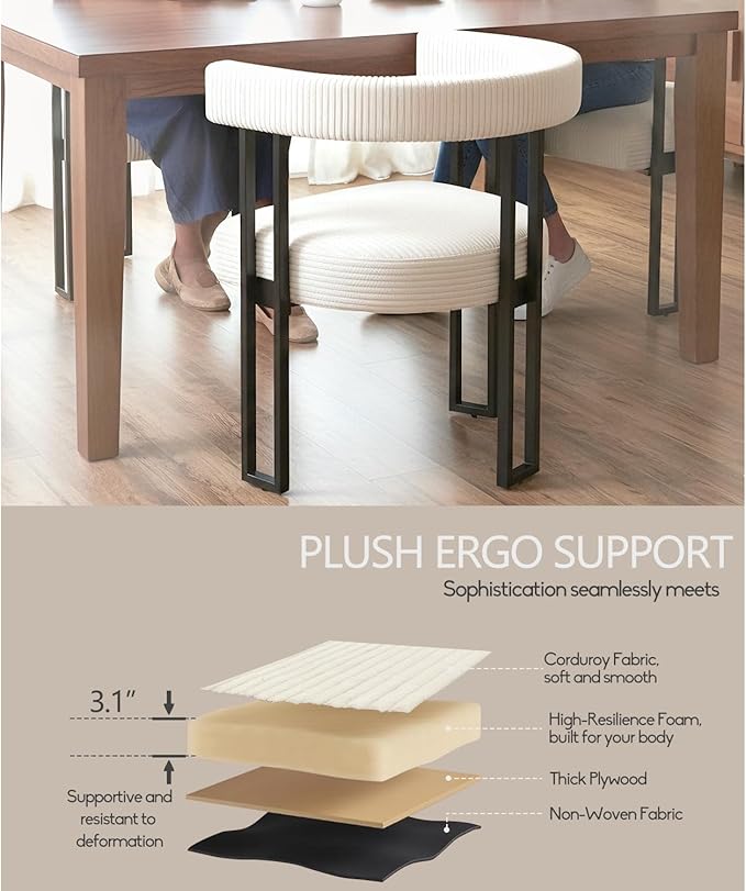 VIRRMO Boucle Upholstered Dining Chairs Set of 2 Corduroy Kitchen & Dining Room Chairs with Metal Legs Mid Century Modern Chairs for Dining Room(Cream, 2)