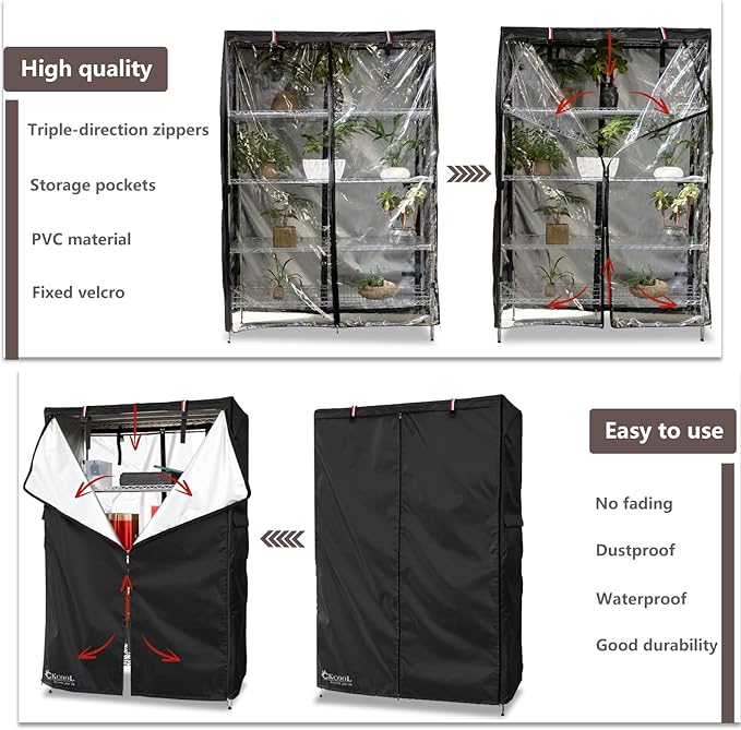 okcool Waterproof Shelf Cover,600D Heavy Duty Wire Shelving Unit Cover,Shelf Display Rack Protector Cover with Zipper,One Side See Through Panel.(Black,Fits 36" Wx18 Dx72 H Shelves)