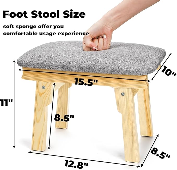 Lawei Small Foot Stool Ottoman, 11 Inch Soft Fabric Foot Rest for Under Desk, Tea Seat Stool with Wood Legs and Padded, Rectangular Footstool for for Sofa Living Room Bedroom Entryway, Easy Assembly