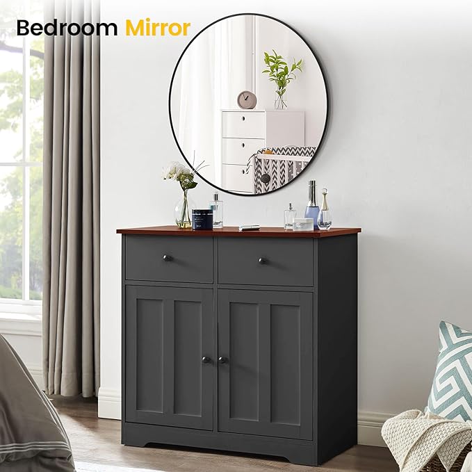 30 Inch Black Round Wall Mirror, Modern Metal Frame for Bathroom, Living Room, Bedroom Decor