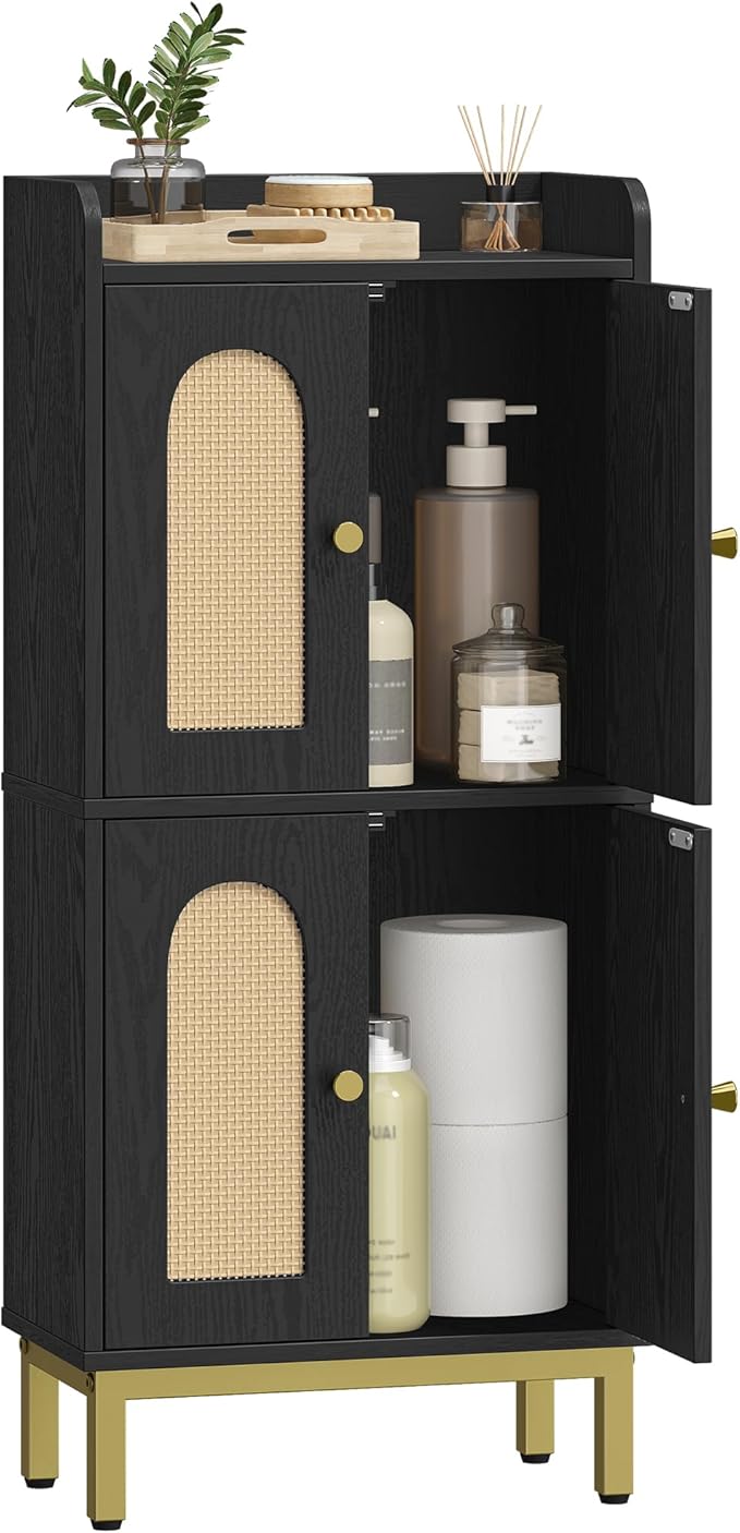 Hzuaneri Bathroom Cabinet, Small Storage Cabinet with 4 Doors, Bathroom Organizers and Storage Cabinets with Adjustable Feet, Cabinets Freestanding for Living Room, Kitchen, 7.1"D x 14.6"W x 32.7"H