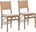 Bennett Natural Folding Chair with Rope Back and Linen Upholstered Seat Set of 2 by Linon
