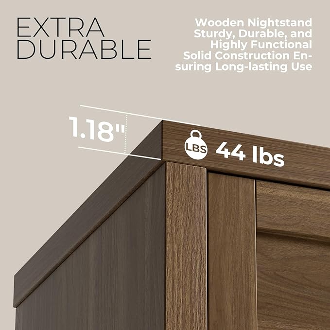 Walsham Natural Nightstands Set 2, Boho Bed Side Table for Living Room, Minimalist Night Stand with Drawer and Storage Shelf - Farmhouse End Tables for Bedroom (Special Walnut, 2 Set)