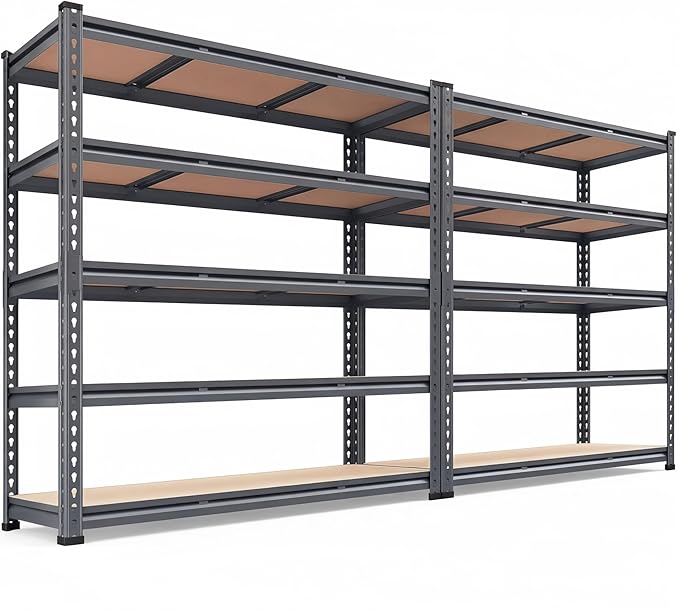 Garage Shelving Heavy Duty, 3000LBS Metal Storage Shelves 5 Tier, Adjustable Shelving Unit 46" W x 20" D x 72" H, Boltless Garage Storage Rack for Garage Basement, Pantry, Warehouse 2Pcs