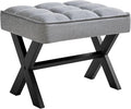 IBUYKE Small 12" H Footrest Stool, Square Linen Foot Stool with Metal X-Leg, Multi-Use as Small Side Table, Step Stool for Living Room, Bedroom, Entryway, Office, Blue Gray WBD011L