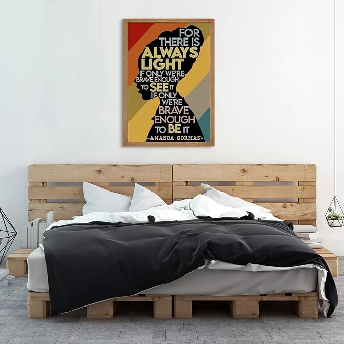 Amanda Gorman Poster Canvas Prints Poem Amanda Gorman Wall Art the Hill We Climb Poem Poster Inaugural Painting There Is Always Light Art Black History Month Wall Art Decor 12x16 Inch Wood Framed