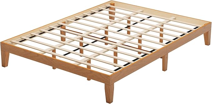 COLAMY 12 Inch Wood Platform Bed Frame，Sturdy Queen Size Bed Frame with Wood Slat Support, No Box Spring Needed, Easy Assembly, Rustic Pine