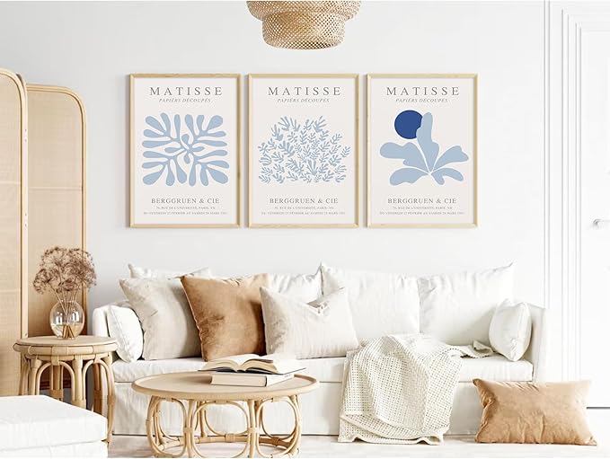Youillne Henri Matisse Wall Art Prints Abstract Aesthetic Canvas Wall Art Blue Wall Decor Abstract Matisse Poster Minimalist Pictures Flower Market Painting for Bathroom 24x36 Inch Unframed Set of 3