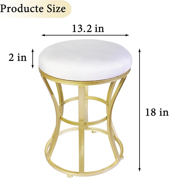 Velvet Round Vanity Stool,White Velvet Footrest Ottoman Foot Stool Seat with Golden Metal Legs,Makeup Chair for Bathroom Vanity,Bedroom,Living Room