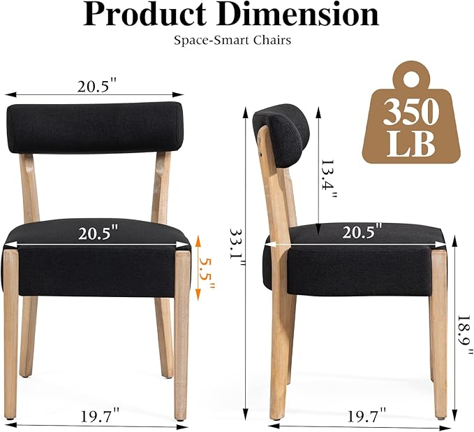 ZJhome Dining Chairs Set of 4, Mid-Century Modern Wooden Kitchen Chairs with Linen Upholstery - Low-Back Woven Design for Kitchen & Dining Room,Black Fabric