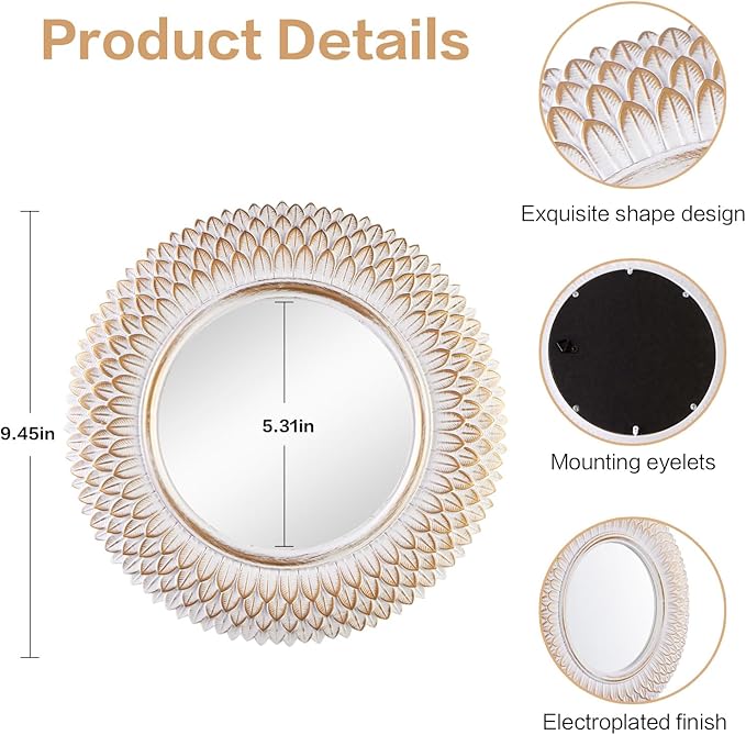 Round Decorative Wall Mirror, White Circle Mirror for Bedroom, Entryway, Living Room, Decorative Modern Wall Decor