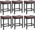 Sweetcrispy 24 inch Bar Stools Set of 6, Upholstered Modern Counter Height Bar Stools for Kitchen Island Modern PU Leather Sadless Stools Chair with Metal Base and Footrest,Brown