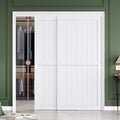 FREDBECK Sliding Closet Doors 72x80(Double 37inch),Bypass Barn Door with Hardware,for Bedroom,White,H Frame,Assemble Required