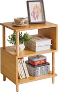 Aibiju Wooden Night Stand with Open Shelf, Nightstand with Solid Wood Legs, S-Shaped Bed Side Table 3 Tier, End Table Natural Wood YD-TM152N