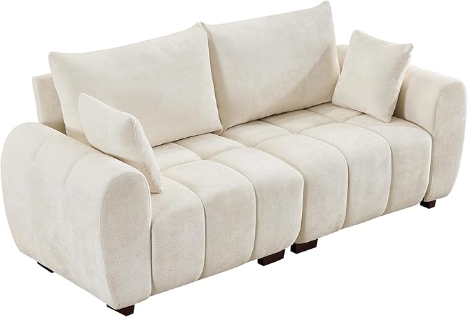 81.5" Chenille Love Seat Sofa, 2 Seater Modular Sectional Couch with Deep Seat, Solid Wood Legs, Cloud Couch for Bedroom, Living Room, Mid Century Modern Loveseat, Tufted Sofa, Beige