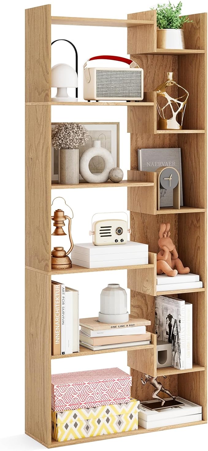 Tangkula 6-Tier Bookshelf, 64”H Tall Open Bookcase with Anti-Tip Kits, Home Office Free-Standing Wood Room Divider Display Book Shelf, Modern 11-Shelf Storage Rack for Study, Living Room (1, Natural)