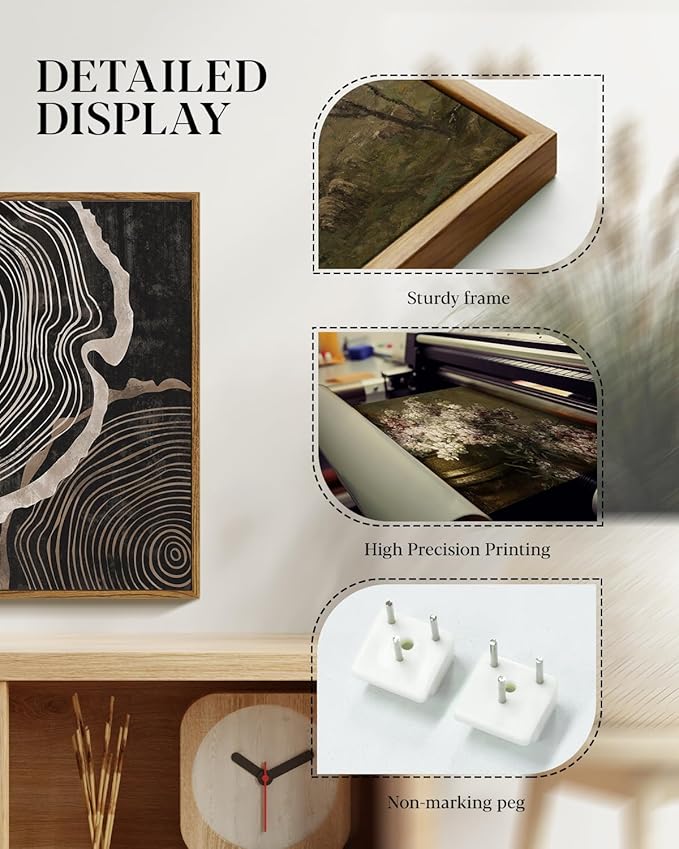 HUARCEY Framed Canvas Art Print Set 2PCS Wood Tree Ring Spiral Wall Art, Modern Neutral Nature Print Set of 2 Minimalist Abstract Nordic Wall Decor, Diptych Log Slice Wood Stump Painting