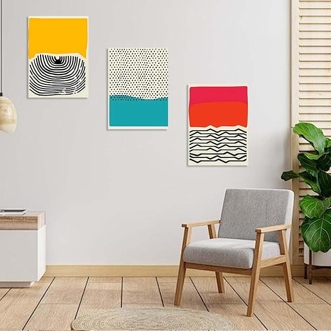 3 Piece Framed Canvas Wall Art, Modern Abstract Geometric Color Block Canvas Wall Decor, Set of 3 Wall Art for Living Room Bedroom Office, 12x16 Inch