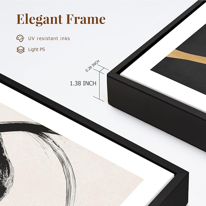 SAFERRYHOME Abstract Graffiti Black and White Wall Art Black and Gold Framed Canvas Print Set, Mid-Century Modern Geometric Sketches Lines for Living Room, Bedroom, Office - 3 Panels 16x24 Inch