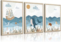 Ocean Nursery Wall Art Pictures Blue Nautical Canvas Art Beach Animal Wall Decor Baby Boys Room Wall Art Sea Whale Prints Ocean Nautical Poster for Nursery Baby Room 12x16 Inch Set of 3 Wood Framed