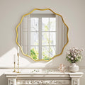 Round Wavy Mirror 36 Inch Bathroom Vanity Mirror Metal Frame Circle Wall Mounted Mirror for Bedroom Living Room Entryway Gold