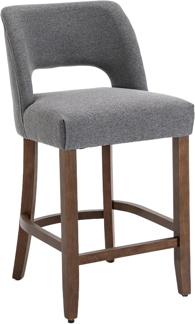 VKNOW Bar Stools Set of 6, 26" Upholstered Counter Height Bar Stools,Modern Counter Stools with Wood Legs for Kitchen Island Dining Room Bar,Fabric Grey
