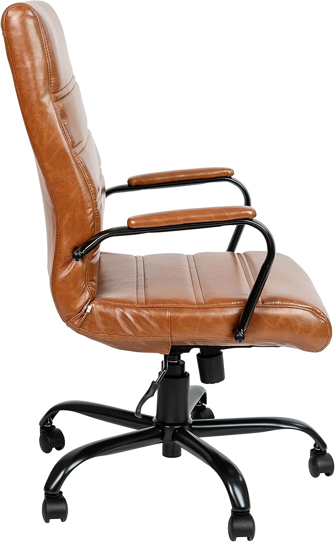 Flash Furniture Whitney High-Back Swivel LeatherSoft Desk Chair with Padded Seat and Armrests, Adjustable Height Padded LeatherSoft Office Chair, Brown/Black Gold