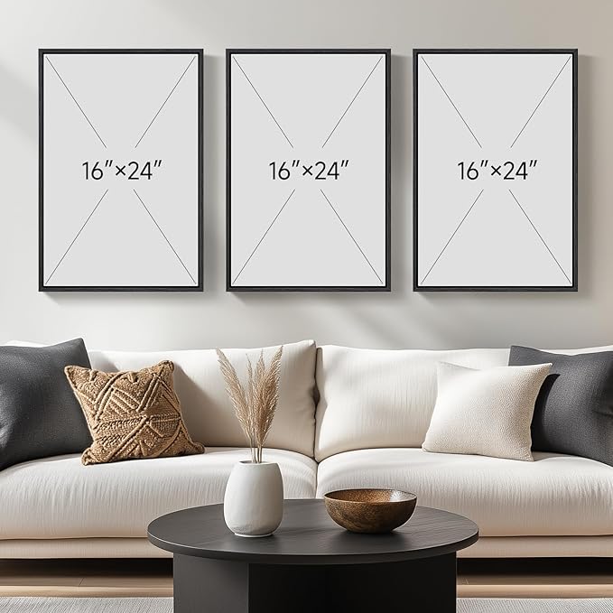 Framed Boho Black and White Abstract Wall Art, Set of 3 Piece Large Modern Neutral Minimalist Canvas Paintings Wall Decor Art Prints Pictures for Living Room, Bathroom, Dining, Office 16x24 Inch
