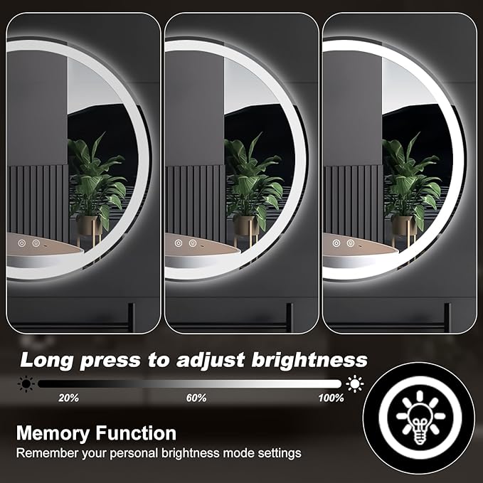 NEWBULIG 24 Inch Round LED Bathroom Wall Mirror with Lights, Light up Vanity Bathroom Mirror for Over Sink, Anti-Fog and Dimmable, Front Light and Backlit, Memory Function, Shatter-Proof, White