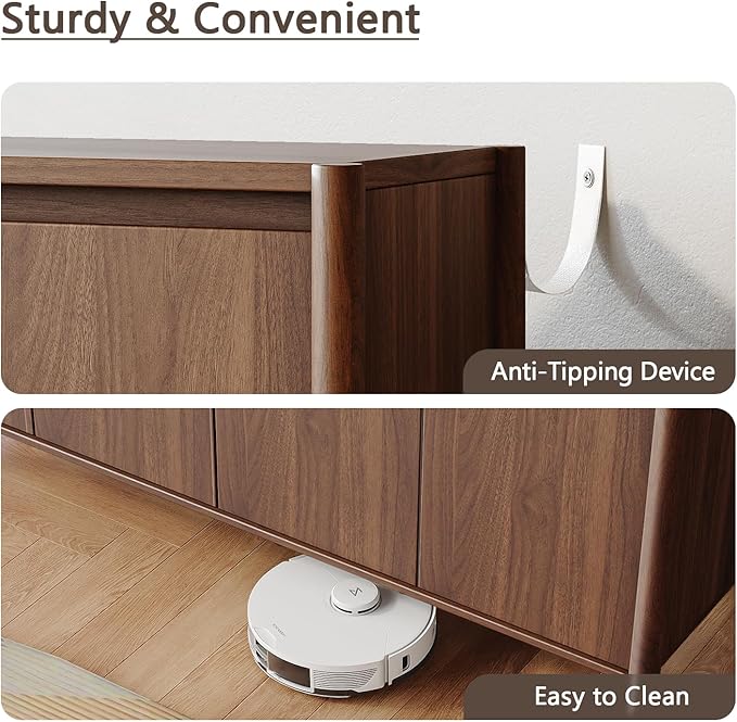 CHUWELL Walnut Sideboard Buffet Cabinet - 59" Mid Century Buffet Storage Cabinet with 4 Doors, Adjustable Shelves, and 4 Solid Wood Round Legs- Coffee Bar Table for Kitchen