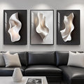 Framed Abstract Black and White Wall Art for Living Room, Large 3 Piece Modern Bright Style Artworks for Wall, Luxury Minimalist Painting Prints for Dining Room Hallway Office Wall Decor, 24x36 Inch