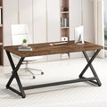 IBF 55 inch Computer Desk, Farmhouse Home Office Desk, Industrial Wood Metal Legs Work Desk for Writing Study, Vintage Minimalist Laptop Executive Workstation PC Gaming Table in Bedroom, Rustic Brown
