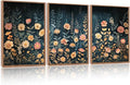 HPNIUB Modern Dark Wildflower Framed Canvas Wall Art Set,Minimalist Nature Jungle Botanical Landscape Wall Decor, (12x16 Inch) Farmhouse Painting for Living Room, Bedroom, Office