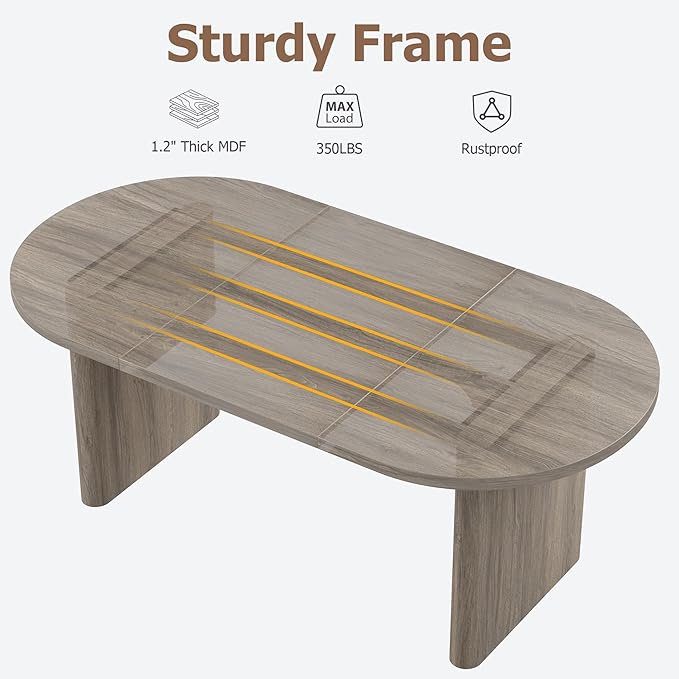 GarveeHome Oval Dining Table for 6-8 People, Long Large Kitchen Table with Thick Sturdy Wooden Base, Farmhouse Dining Room Table for for Kitchen, Living Room, Office (70.87" Long,Grey Walnut)