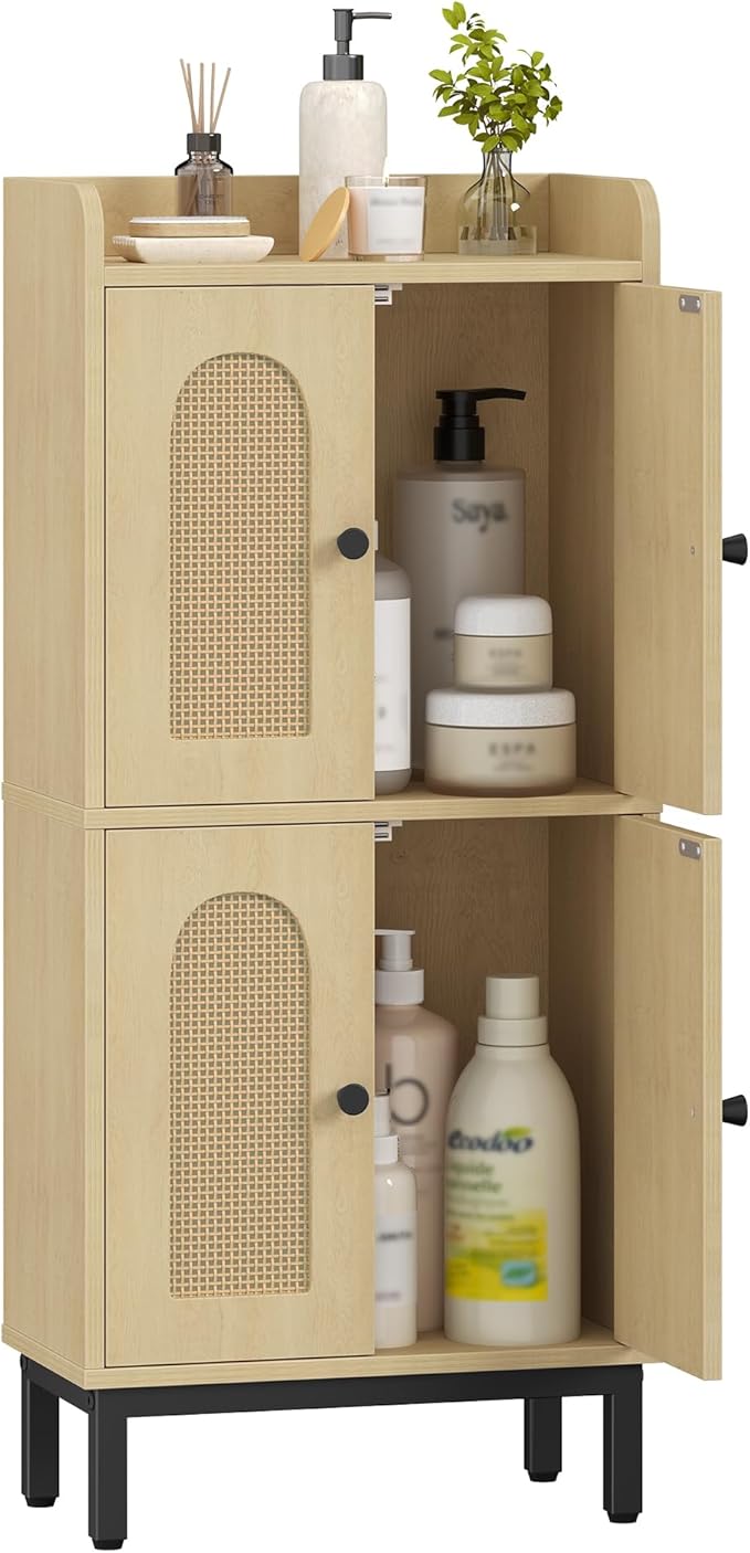 Hzuaneri Bathroom Cabinet, Small Storage Cabinet with 4 Doors, Bathroom Organizers and Storage Cabinets with Adjustable Feet, Cabinets Freestanding for Living Room, Kitchen, 7.1"D x 14.6"W x 32.7"H