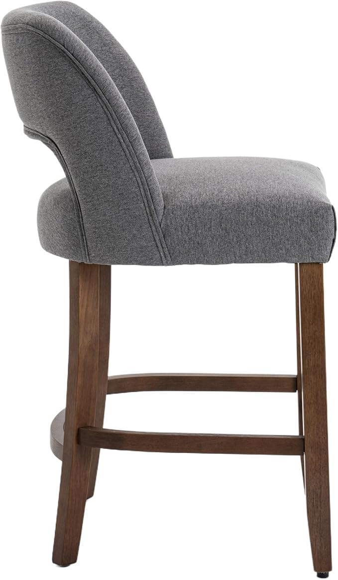 VKNOW Bar Stools Set of 2, 26" Upholstered Counter Height Bar Stools,Modern Counter Stools with Wood Legs for Kitchen Island Dining Room Bar,Fabric Grey