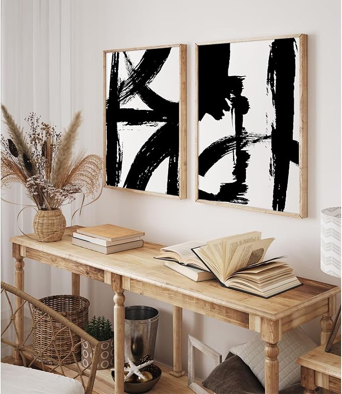 Tocliky Black and White Wall Art Abstract Modern Painting Minimalist Line Canvas Wall Art Decor Black And White Poster Abstract Artwork Prints for Living Room Bedroom 16x24 Inch Unframed Set of 2