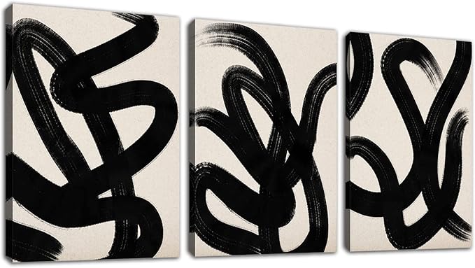 arteWOODS Wall Art Canvas Set Abstract Lines Pictures Modern Mid Century Boho Wall Decor Minimalist Abstract Black Stroke Lines Canvas Painting Artwork Living Room Bedroom Home Office 12"x16" Set of 3