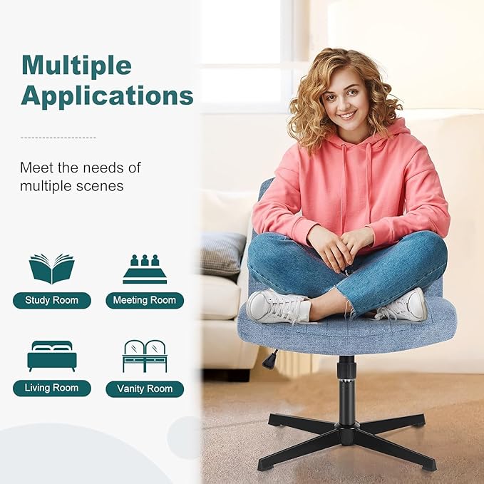 OLIXIS Criss Cross Legged Chairs Armless No Wheels Wide Seat Height Adjustable Swivel Padded Fabric Home Office Desk Seating for Bedroom, Student, Study Room