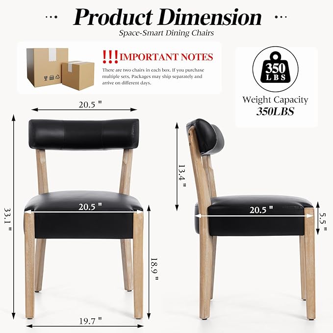 ZJhome Modern Black Dining Chairs Set of 4 – Mid-Century Modern Faux Leather Upholstered Kitchen & Dining Room Chairs with Curved Back, Oversized Rounded Seat, and Sturdy Wood Frame