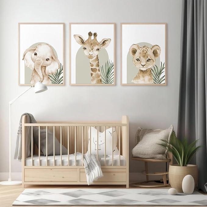 Tocliky Nursery Animal Wall Art Decor Safari Jungle Nursery Pictures Baby Boy Room Canvas Wall Decor Woodland Animals Prints Safari Giraffe Artwork for Boys Kids Bedroom 12x16 Inch Unframed Set of 3