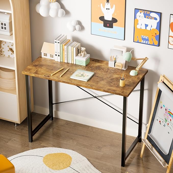 Sweetcrispy Computer Office Desk 44 Inch Small Student Study Gaming Writing Work Modern Simple PC Table for Bedroom, Home - Rustic Brown
