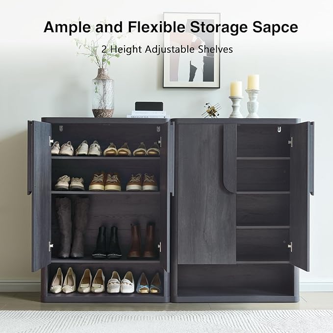 Shoe Cabinet 44" Tall Large Storage Organizer Modern Shoe Rack with Doors & 4 Shelves Minimalist Free Standing 5-Tier Cabinet for Entryway Hallway Living Room,Gray Black,1PC
