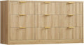TEENFON 63" Dresser for Bedroom with 9 Drawers, Modern Dressers & Chest of Drawers with Metal Handles, Fluted Dresser, Wood Closet Clothes Storage Organizer for Living Room, Hallway, Natural