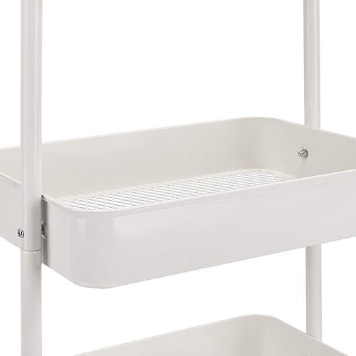 Amazon Basics 3-Tier Rolling Utility Cart, Storage Organizer, Lockable Wheels, Multifunctional Storage, Portable Mobile Shelving Unit, White