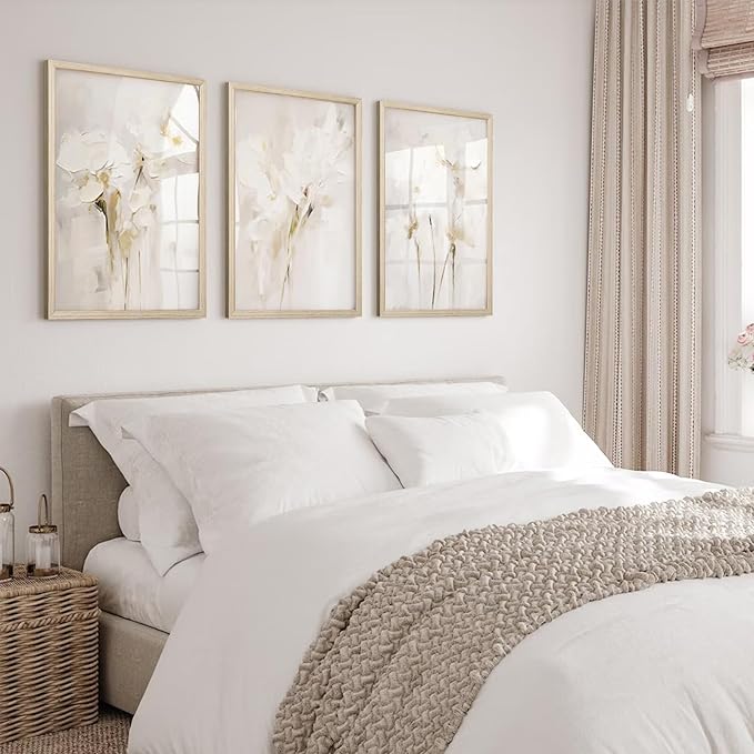 Neutral Wall Art Abstract Floral Canvas Pictures Beige Flower Wall Decor Modern Painting Minimalist Poster Abstract Botanical Prints White Artwork for Bedroom Living Room 24x36x3 Inch Wood Framed